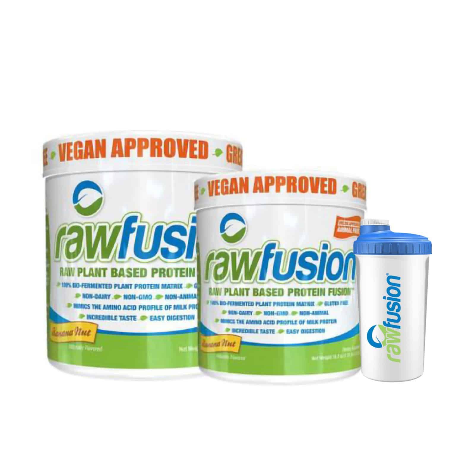 זוג אבקות חלבון טבעוניות RAWFUSION + שייקר טבעוני אנטיבקטריאלי מתנה!